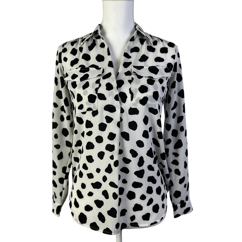 Ann Taylor Petite Blouse‎ Mob Wife Animal Print Long Sleeve Button Up XXSP